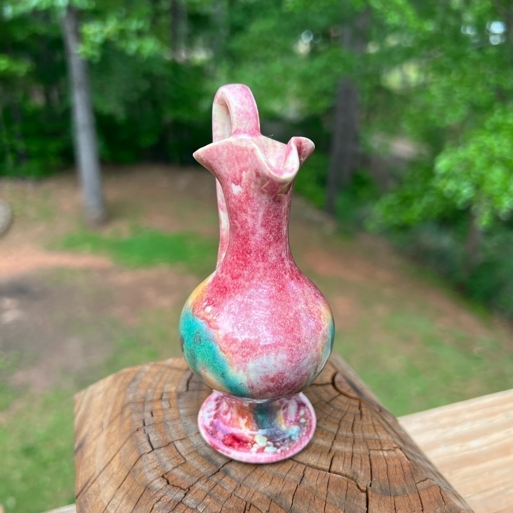 Drip Glaze Arts Crafts Clay Pottery Mini Pitcher Bud Vase 4in Handmade Artisan - Picture 4 of 9